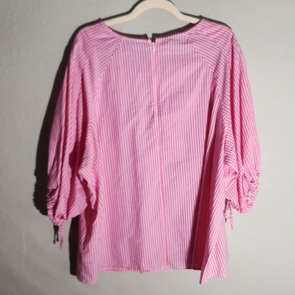 AVA & Viv Top Womens Size 3X Pink White Balloon Tie Sleeves Tunic - Picture 3 of 7